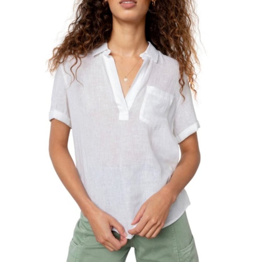 Rails SAVANNAH White Linen Blend Woven Short Sleeve Shirt Size XS